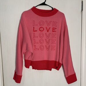 Stylish Women's Pink and Red LOVE Cropped Sweater Size S